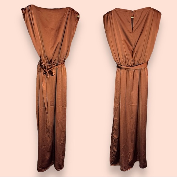 💥HP💥NWT Vernacular Boatneck Line Drop Waist Maxi Dress in Bronze. Size Small - Picture 2 of 14